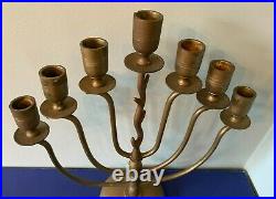 Vintage Solid Brass 7 Arm Menorah Candelabra Candle Holder 17 Tall, 7 pounds