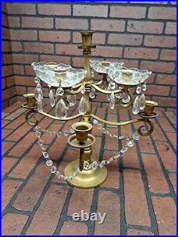 Vintage Solid Brass 9 Arm Candelabra Candle Holder With Glass Accents 16×14