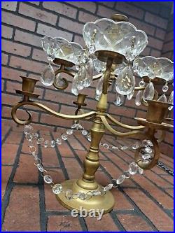 Vintage Solid Brass 9 Arm Candelabra Candle Holder With Glass Accents 16×14