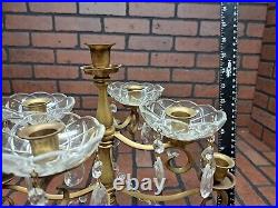 Vintage Solid Brass 9 Arm Candelabra Candle Holder With Glass Accents 16×14