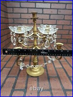 Vintage Solid Brass 9 Arm Candelabra Candle Holder With Glass Accents 16×14