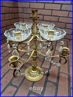 Vintage Solid Brass 9 Arm Candelabra Candle Holder With Glass Accents 16×14