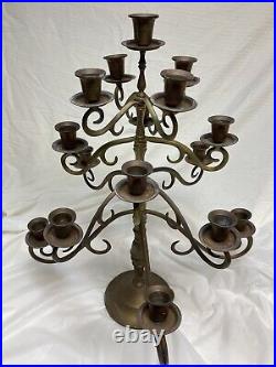 Vintage Solid Brass Candelabra 17 Swivel Arms Candle Holder 21 Tall