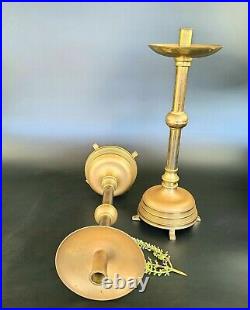 Vintage Solid Brass Candle Holders 18 Tall 7 Base- Set of 2