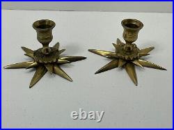 Vintage Solid Brass Candle Stick Holder 3 high In Shape of Double Star Set of 2