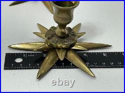Vintage Solid Brass Candle Stick Holder 3 high In Shape of Double Star Set of 2