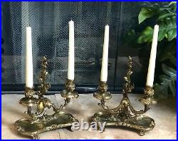 Vintage Solid Brass Candle holders Double taper candlesticks Italy a PAIR