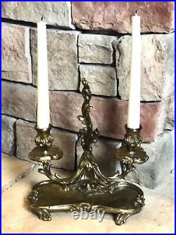 Vintage Solid Brass Candle holders Double taper candlesticks Italy a PAIR