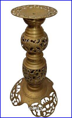 Vintage Solid Brass Filigree Tall Candle Holders Ornate