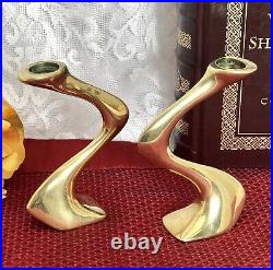 Vintage Solid Brass Mid Century Modern Small Candle holders Artisan Signed -Pair