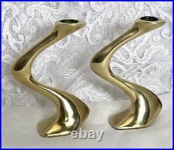 Vintage Solid Brass Mid Century Modern Small Candle holders Artisan Signed -Pair