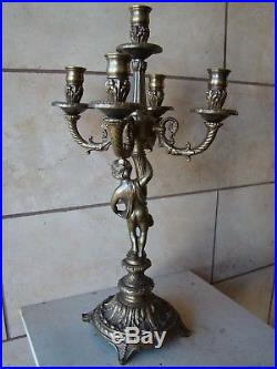 Vintage Solid Brass Victorian Style Footed Ornate 5 Arm Candelabra 19Tall