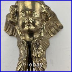 Vintage Solid Heavy Brass CheruB Winged Angel Candle Stick Holder Mantle Decor