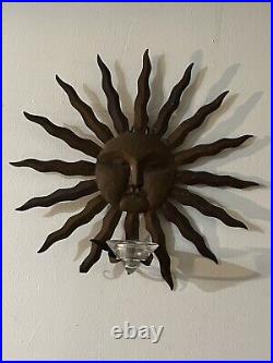 Vintage Sun Burst Brass 18 Candle Holder Wall Mounted