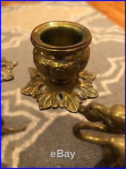 Vintage TIFFANY & CO griffin dragon gargoyle candle holder brass antique pair