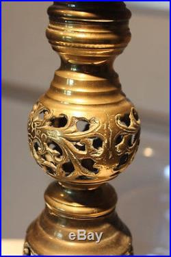 Vintage Tall Brass Candlesticks Candle Holders Filigree Pillar Heavy Ornate 36