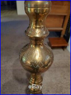 Vintage Tall Etched Brass Floor Church Altar Candlestick 60 Screw Sections