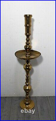 Vintage Tall Etched Moroccan Brass Candlestick Candle Holder Floor Temple Altar
