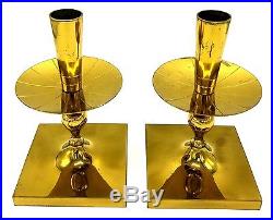 Vintage Tommi Parzinger Mid-century Modern Brass Candlesticks Dorlyn Silversmith