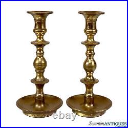 Vintage Traditional Brass Turned Candlestick Holders A Pair