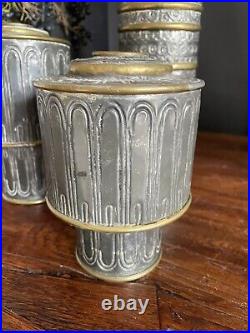 Vintage Trio GENE BYRON Mexican Pressed Tin Brass CANDLE HOLDERS mcm brutalist