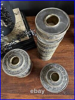 Vintage Trio GENE BYRON Mexican Pressed Tin Brass CANDLE HOLDERS mcm brutalist