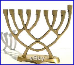 Vintage Unique Hanukkah Menorah Golden Brass Candles Holder WAINBERG Israel 1970