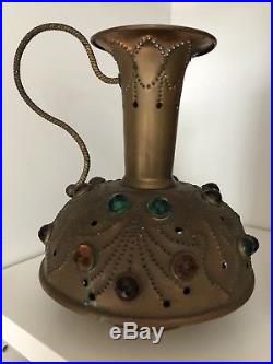 Vintage Victorian Brass Jeweled Ewer Fairy Finger Lamp Candle Holder