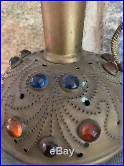 Vintage Victorian Brass Jeweled Ewer Fairy Finger Lamp Candle Holder