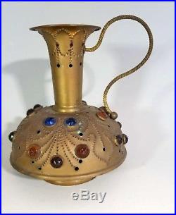 Vintage Victorian Brass Jeweled Ewer Fairy Finger Perfume Lamp Candle Holder