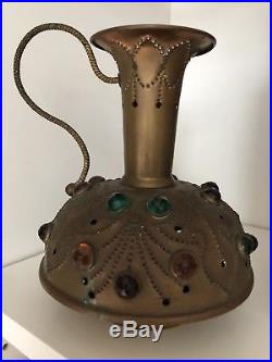 Vintage Victorian Brass Jeweled Ewer Fairy Finger Perfume Lamp Candle Holder