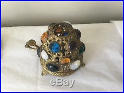 Vintage Victorian Brass Jeweled Fairy Finger Lamp Candle Holder