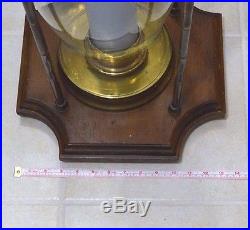 Vintage Wood and Brass Candle Holder Stand with Windshield Glass Tube and Candle