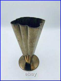 Vintage Ystad Metall Art Deco Vase Fluted Brass