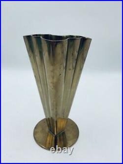 Vintage Ystad Metall Art Deco Vase Fluted Brass