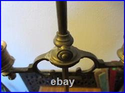 Vintage antique DOUBLE BOUILOTTE BRASS CANDLE HOLDERS w Adjustable Brass Shades