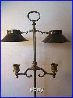 Vintage antique DOUBLE BOUILOTTE BRASS CANDLE HOLDERS w Adjustable Brass Shades