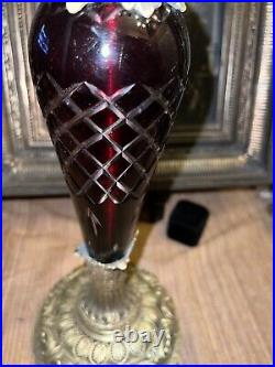 Vintage brass Candle Holder with fine red crystal star engraving