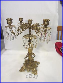 Vintage brass candelabra crystal prisms candle holders