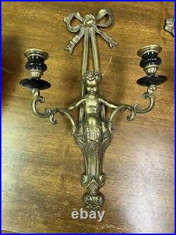 Vintage brass cherub candlestick wall holders