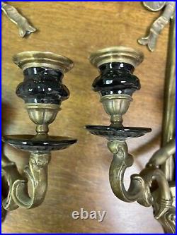 Vintage brass cherub candlestick wall holders