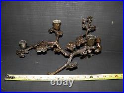Vintage, cast brass, Cherry blossom tree branch, candelabra, centerpiece. 15 L