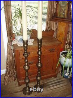 Vintage etched Brass 36 Floor Candlestick Candle Holders SET altar temple 58