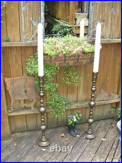 Vintage etched Brass 36 Floor Candlestick Candle Holders SET altar temple 58