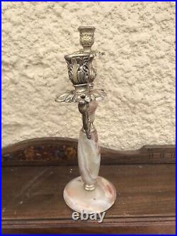 Vintage french brass onyx marble candelabra candle holder Taper Three Gilt