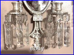 Vintage-glo-mar Artworks-silver-sconce-candle Holders-crystals-mirror-set Of 2