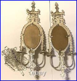 Vintage-glo-mar Artworks-silver-sconce-candle Holders-crystals-mirror-set Of 2