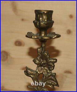 Vintage hand crafted ornate floral bronze candlestick candle holder