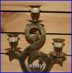 Vintage hand made brass/mop candle holder candelabra