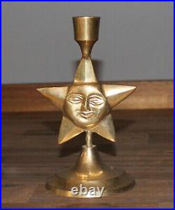 Vintage hand made brass star candle holder candlestick